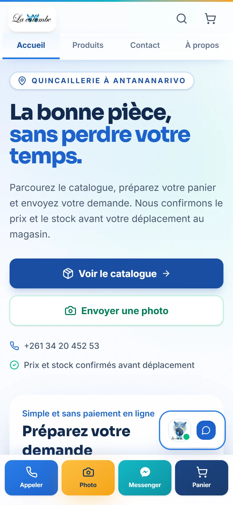 Le site de La Colombe Madagascar sur mobile