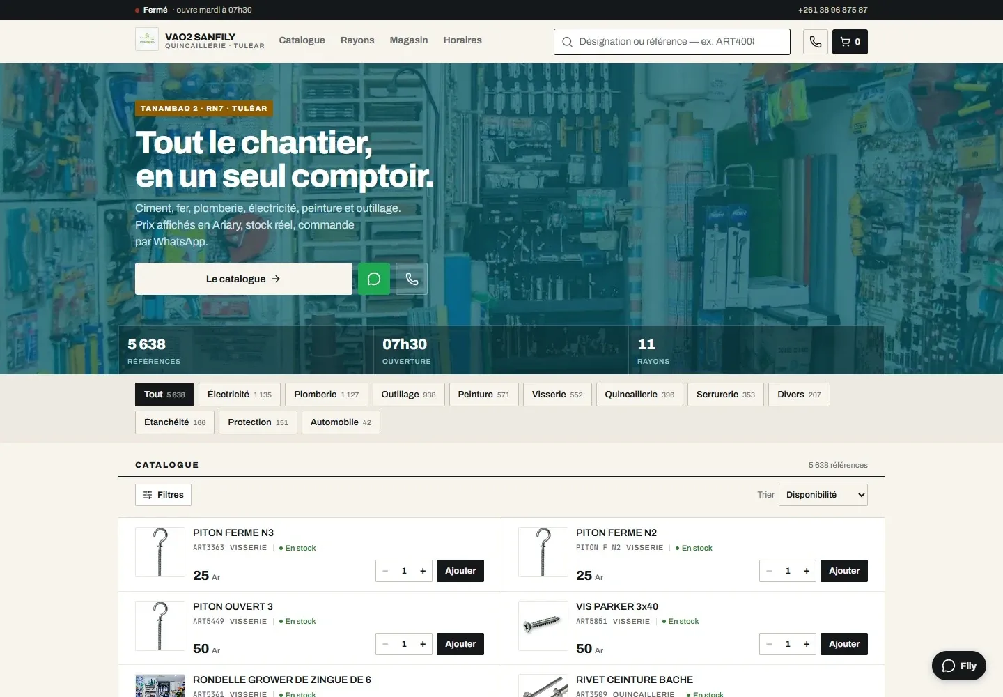 Page d’accueil du site de Vao2 Sanfily